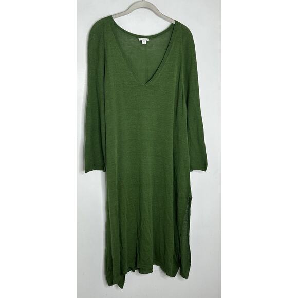 J Jill Tunic Sweater Side Slit Dress Womens Linen Blend Green Size XL Tall - Picture 2 of 9